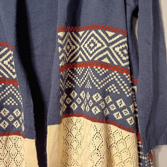 Flowy Boho Fringed Open Front Cardigan Tunic Sweater Sz Large Blue Almost Famous - Picture 7 of 8